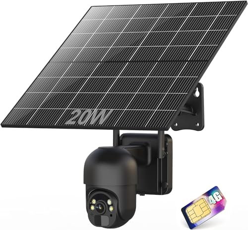 enjfeocy 3G/4G LTE Überwachungskamera mit SIM Karte,Überwachungskamera ohne WLAN 20W Solar,2K Kabellose Überwachungskamera mit 20,000mAh Akku,24/7 Aufnahme,360° Ansichr,Farb-Nachtsicht,PIR Erkennung