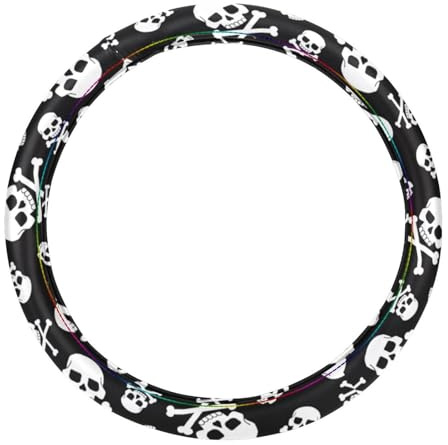 Eslifey Lenkradbezug mit Horror-Totenkopf-Muster, Leder, rutschfest, atmungsaktiv, Universalgröße 37 cm, FXPT-8