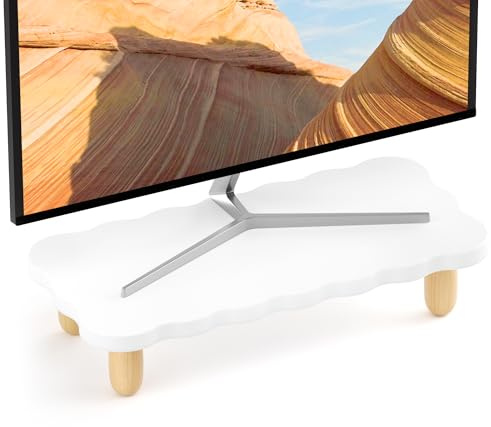 AFOOYO Support de moniteur en bois robuste en forme de biscuit pour ordinateur, ordinateur portable, imprimante, TV, blanc