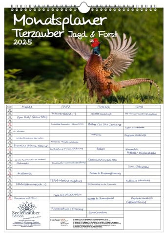 Tierzauber Jagd & Forst Planer Wandplaner Familienplaner 4 Spaltenplaner DIN A3 Kalender für 2025 - Seelenzauber