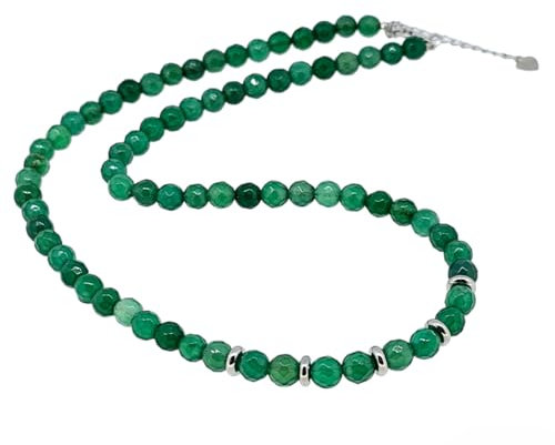 Handgemachte Choker Halskette aus 6mm Naturstein-Perlen mit Weißgold-beschichteten Edelstahl-Abstandshaltern | Erhältlich in Mehreren Farben (Grüner facettierter Achat)