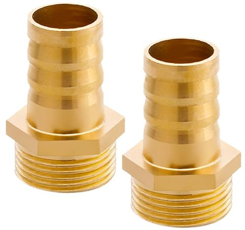 Boquilla de manguera de latón G3/4 (Ø25,7mm) macho x 3/4 ojal,2 piezas Conector de boquilla de manguera de latón Adaptador de manguera de 19 mm de espiga x G3/4 pulg,Racor roscado Racor de latón