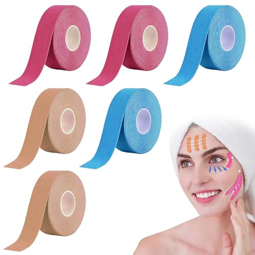 Face Tape 6 Stück face Lifting Tape,Gesichtstape Gegen Falten,Face Tape Lifting Gesicht,Gesichtstape Wrinkle Patch für Straffung und Straffung der Haut(2x Blau, 2xRosa, 2xHautfarben)