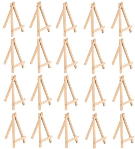 AMFUN 20PCS Mini Caballete de Madera de Mesa, Mini Caballete de Madera, Mini Soporte de Madera de la Caballete, Pequeño Triangular Plegable, para Exhibición de Fotos de Bodas, Artesanías (15 * 8 cm)