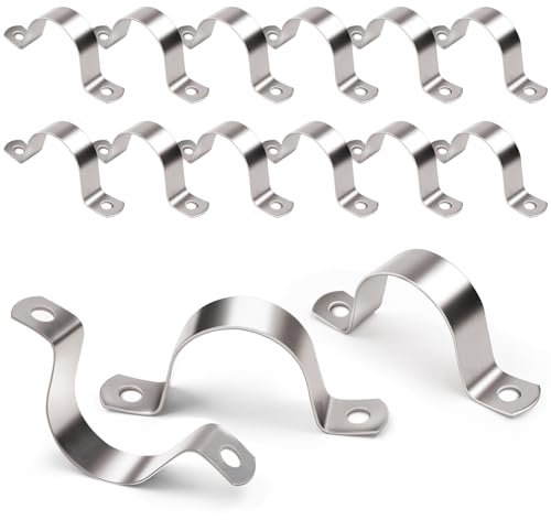YUUTIAL U-Shaped Pipe Clamps Ø 50 mm 10 Pieces Heavy Duty Stainless Steel Pipe Straps Saddle Clip, Silver, For Installing Gas, Water or Hose Pipes (40mm-15pcs)