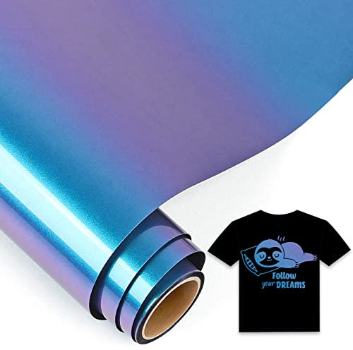 IModeur Chameleon Iron on Vinyl — 30.5 x 153 cm Violet to Royal Blue Heat Transfer Vinyl for Fabric, PET Backing Easy to Weed HTV Vinyl for T-Shirts, Clothes, Hats, Bags and Other Textiles
