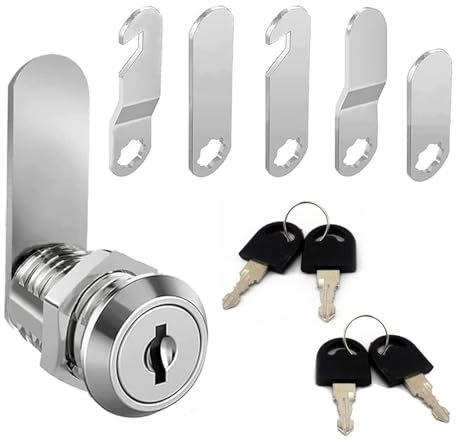 Security Cam Lock with 4 Keys and 5 Lock Plates, Cabinet Lock for Drawers, Filing Cabinets, Mailbox, RV Compartment, and Storage Cabinets