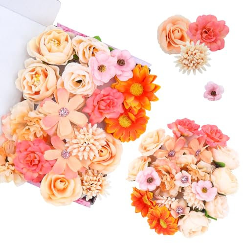 BELLALICHT 20 Stück Kunstblumen Strauß, Bunte Gefälschte Blumen, Gemischte Rosen Set, Geeignet für Corsage, Kopfschmuck Zubehör, Hochzeit, Party, Langlebige Dekoration für Ihr Zuhause (Orange)