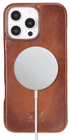 Solo Pelle Lederhülle für das iPhone 16 Pro Max in 6.7 Zoll Princeton Case Leder Hülle Ledertasche Backcover aus echtem Leder geeignet für MagSafe Zubehör (Cognac Braun)