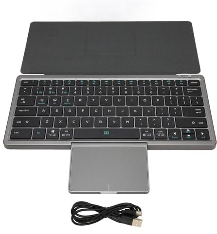 Tiardey Tastiera da Viaggio Wireless Bluetooth con touchpad Nascosto Custodia in Pelle Supporto Tastiera Wireless Bluetooth 3 in 1 Assistente Portatile per Ufficio