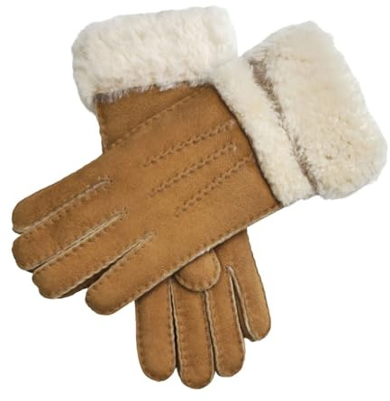 Infinity Leather Womens Sheepskin Suede Gloves with Roll Up/Down Cuff