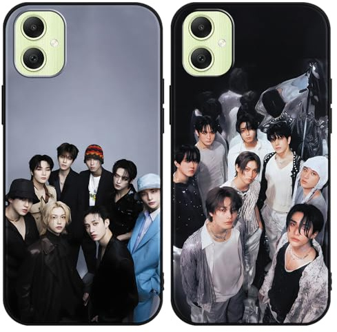 nurkorki 2 Stück Schwarz Handyhülle für Samsung Galaxy A05 4G Hülle 6,7,Kpop Stray Kids Skzoo Muster Design Aesthetic Schutzhülle für Mädchen Frauen Skz Fans Cover,Silikon TPU Stoßfest Case,Cartoon