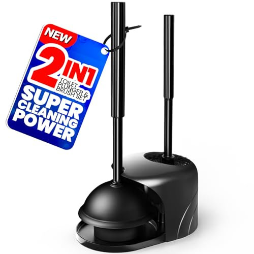 Denvlex 2 in 1 Toilet Brush and Plunger Set, Extended Handle Plunger,Toilet Bowl Brush Plunger Set,Bathroom Cleaning Tools,Cleaning Brush,Cleaning Supplies,Toilet Brush Plunger Combo,Black（20inch）