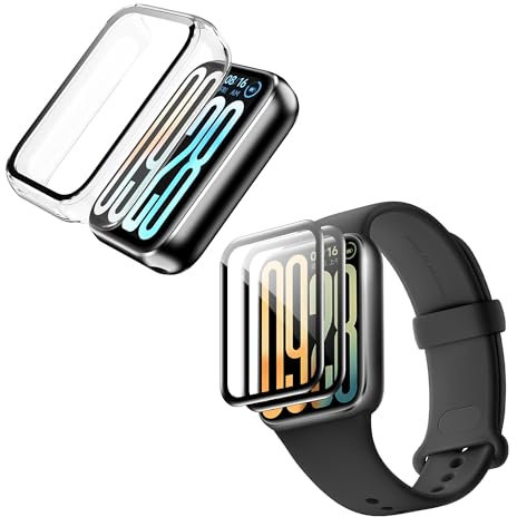 Tieeyivv Hülle für Xiaomi Smart Band 9 Pro Cover,Hart PC Bumper Case mit [2 Stück] für Panzerglas Displayschutzfolie Weich Folie Anti-Bubble Einfache Installation Nass Angewendet Schutzfolie