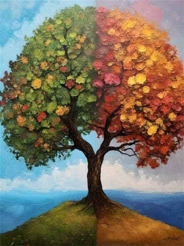 Lchtooog Peinture Diamant Adulte Diamant Painting Enfant L'arbre des quatre saisons Diamond Painting Kit Complet, Diamond Art Broderie Peinture, Strass Point De Croix Pour, Murale DéCor 30x40cmY424