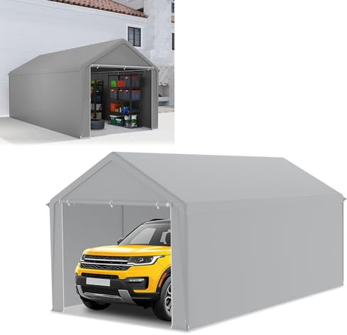 NAIZY Carport 3 x 6 m, garage per tenda con pareti laterali rimovibili, grande tenda per garage, protezione dai raggi UV, antivento, invernale, per auto, colore: grigio