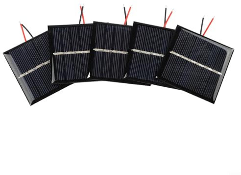 Lot de 5 panneaux solaires 0 45 W 3 V pour activités de plein air, avec fil, taille 54 x 54 mm pour une charge efficace