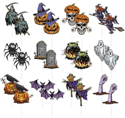 LQIOACU 24 Pièces Halloween Gâteau Topper, Cupcake Topper, Halloween Fête Décoration Fournitures Set pour Thème Party Cake