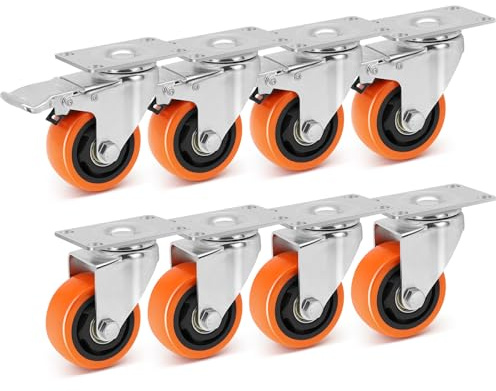 W B D WEIBIDA 75mm Ruedas para Muebles Pesados, 112KG por Unidad，4 con Doble Freno, Flexible y Duradero Ruedas Giratorias Pequeñas Poliuretano, Ruedas para carritos, Armarios, Taller, Set de 8