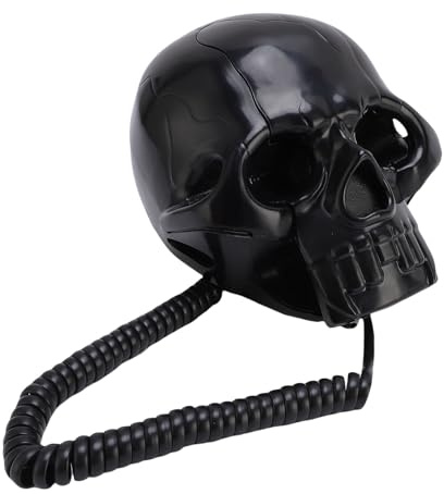 VBESTLIFE Festnetzhelfer für Zuhause, Schädelschnelles Telefon, Retro -Desktop -Telefon, Analoges Neuheitenschädel Telefon für Hotel, Geschäfte, Party (Black)