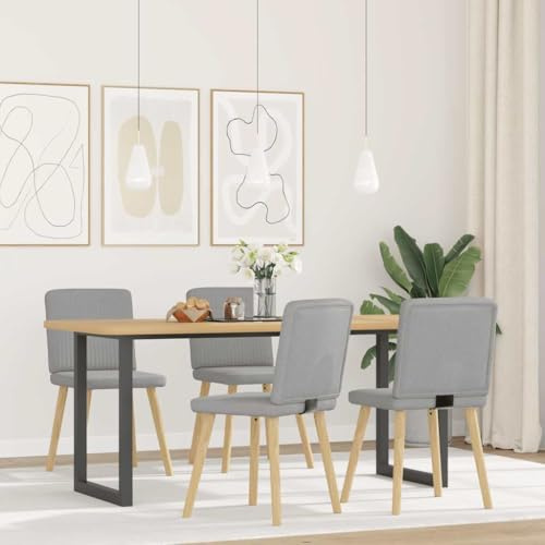 HETFTJN Esszimmerstühle 4er Set Wolkengrau Stoff mit massiver Gummibaumholz-Kufe 45x54x86 cm Bequeme Polsterstühle für Esszimmer Wohnzimmer Küche