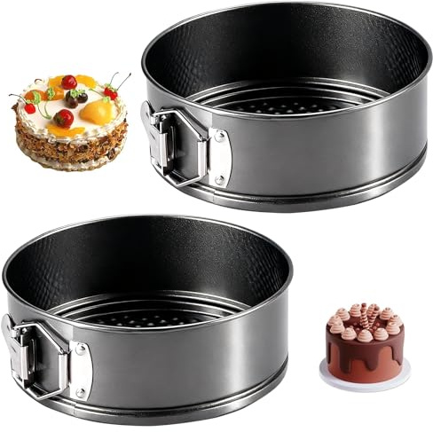 Duzapku 7 Inch Springform Cake Tins, 2Pcs Round Cake Tin Set(18cm, Black) | Cheesecake Tin, Non Stick Cake Tins for Baking, Healthy & Non-Toxic, Rust Resistant