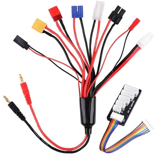 ZHUROUPU RC Lipo Battery Charger Connector Adapter Splitter Cable, 8 in 1 Multi Charger Adapter 4.0 mm Banana Plug Octopus Convert Lead Cable for TRX、EC3、JST、Futaba、XT60、T-Dean Tamiya Tamiya Mini