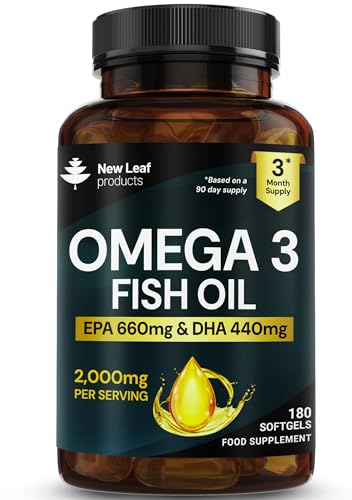 Omega 3 Softgels 660mg EPA & 440mg DHA High Strength 2000mg - 180 Softgel Omega 3 Fish Oil Capsules for 3 Months of Supply, Fish Oil Omega 3 Supplements