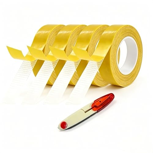 NETFLO 4 Stück Doppelseitiges Klebeband 10m×2cm Stoffklebeband Saumband | Selbstklebend Hosen Kürzen Ohne Nähen Geeignet für Hosen Vorhänge Teppiche und Kleider textilklebeband