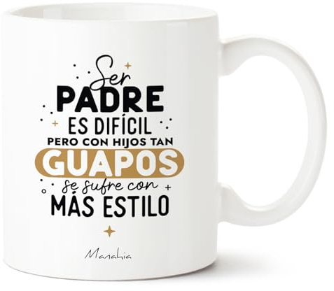 Manahia - Taza Papá Divertida Ser padre es difícil, pero con hijos tan guapos... | Regalo Original Padre, Humor Hijos - Idea Sorpresa Día del Padre, Cumpleaños | Caja Regalo Kraft