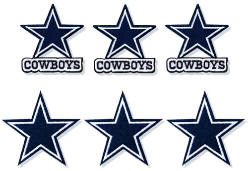 JSRQT 6Pcs Cowboys Stars Iron On Patches,Rugby Embroidery Appliques,Heat Transfer Repair Stickers for Clothing Shirts Jackets Jeans Hats Backpacks Repair the Hole