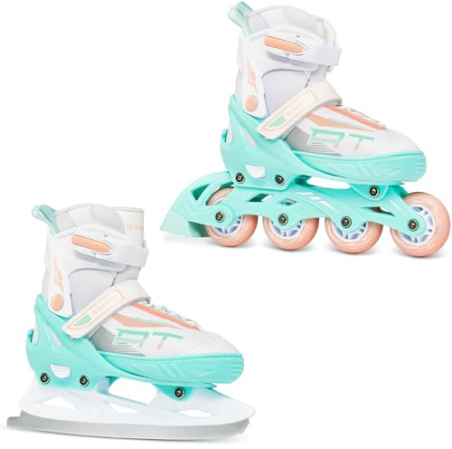 RAVEN Profession Inlineskates Inliner für Kinder und Erwachsene OPTIONAL 2in1 mit Schlittschuhen verstellbar White/Mint/Orange mit Kufen (White/Mint/Orange mit Kufen, 28-32 (18,5-21cm))