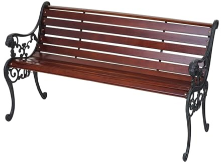 PROREGAL Gartenbank | HxBxT 72x125x37cm | Sitzbank Parkbank Holzbank | 2-Sitzer Gusseisen Holz 20kg | Braun