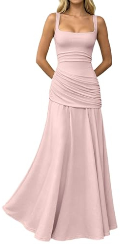 Robe de Soirée Femme Longue Jaune Noir Rose Élégante Ado Maxi Robes À Épaules Dénudées Col Carré Plissée Sexy Robe Moulante Dos Nu Robes De Chic Pour Bal Cocktail Party Cérémonie Mariage Invité M L XL