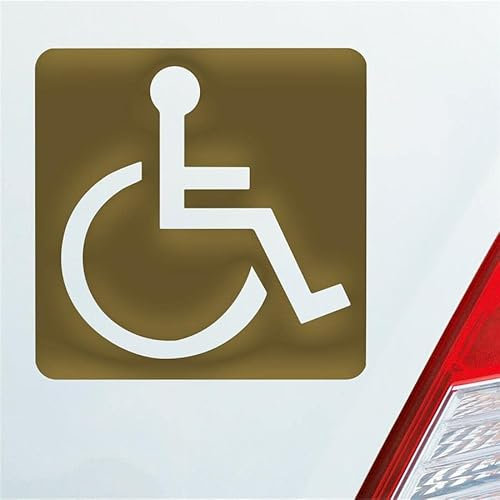 Auto Aufkleber Rollstuhlfahrer Warnhinweis Rollstuhl 10,5x10,5 cm Gold Sticker Heckscheibenaufkleber