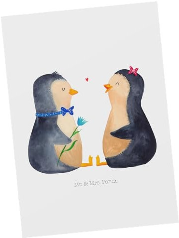 Mr. & Mrs. Panda Postkarte Pinguin Pärchen - Geschenk, Geburtstagskarte, Pinguine, Geschenkkarte, Liebespaar, Ansichtskarten, Verlobung,