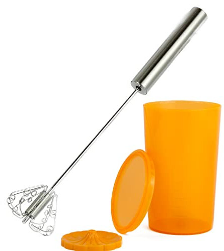 NOVA Quirl Schneebesen manuell Milchaufschäumer Edelstahl (Orange)