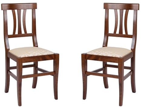 Liberoshopping Sedie Cucina in Legno faggio massello tre fasce Stile Classico LAURA Set da 2 Pezzi (Noce seduta imbottita)