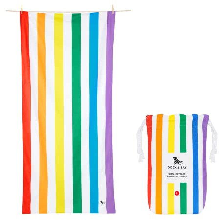 Dock & Bay Strandhandtuch - Schnell trocknende Mikrofaser, ohne Sand - Kompakt, Leicht - 100% recycelt - Inklusive Beutel - Summer - Rainbow Skies - Extra Large (200x90cm, 78x35)