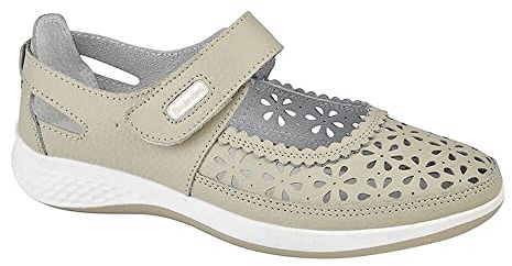 Womens Leather Wide EEE FIT Velcro Casual Shoes Size 4-9 Black