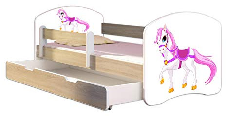 Kinderbett Jugendbett mit einer Schublade und Matratze Sonoma mit Rausfallschutz Lattenrost ACMA II 140x70 160x80 180x80 (43 Kleines Pferd, 180x80 + Bettkasten)