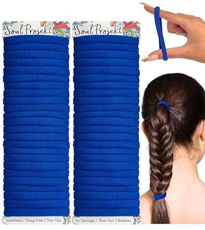 Soul Projekt Haargummi Blaue, Dicke Haargummis 50 Stück 8mm, Kein Metall Haargummis Damen und Mädchen, Elastisch Hair tie für Zöpfe, Pferdeschwanz und Dutt, Schule & Fitnessstudio, Haarbänder