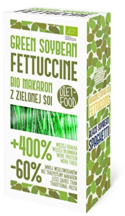 DIET-FOOD Pâtes biologiques à faible teneur en glucides Nouilles protéinées au soja Fettuccine verte avec vitamines B, acide folique, vitamine E, sans gluten et très riche en protéines, 200 g