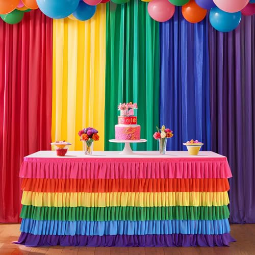 Besutolife Rainbow Table Skirt Tutu Unicorn Tablecloth for Rectangular Table Birthday Unicorn Party Christmas Decoration 9ft