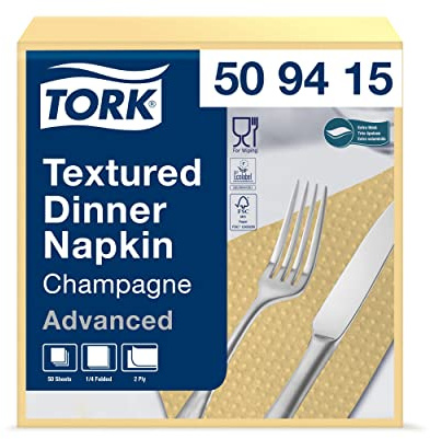 Tork 509415 Textured Dinnerserviette Champagner/Extra weiche Papierservietten in Advanced Qualität / 18 x 50 (900) Servietten / 39 x 38 cm (B x L) / 1/4-Falz