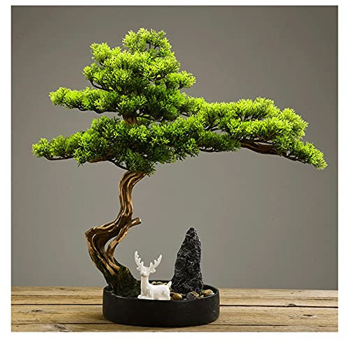 luckxuan Künstlicher Bonsai Künstlicher Bonsai-Baum, 50,8 cm große künstliche Zimmerpflanzen im Topf, wunderschöne Elchkiefer-Bonsai-Pflanze, zur Dekoration auf dem Schreibtisch Kunstbonsai