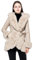 GRAN ORIENTE Damen Kunstleder Jacke mit Kunstfell Futter und Kragen Warm Winter Langarm Button-Down Mantel mit Gürtel, aprikose, Medium