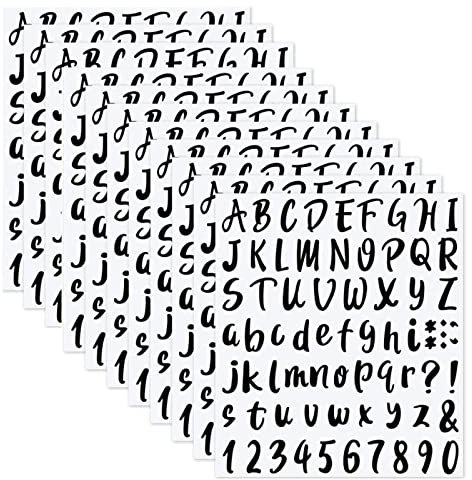 Juliyeh 11 Sheets Black Letter Stickers Alphabet Number Stickers Vinyl Self-Adhesive Decals for Mailbox, Sign, Scrapbook, Window, Door