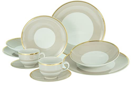 CreaTable, 23774, Serie FESTIVE, Creme, 10-teiliges Geschirrset, Kombiservice aus Porzellan, spülmaschinen- und mikrowellengeeignet, Made in Europe