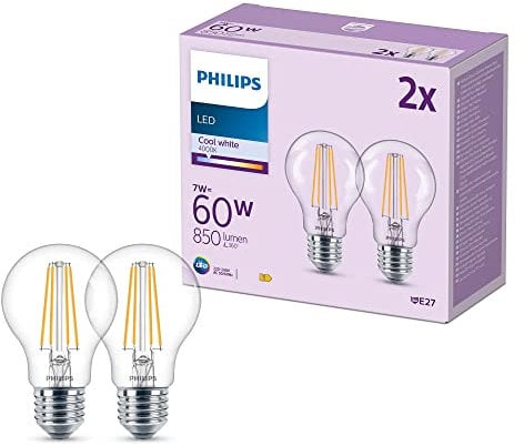 Philips LED E27 Lampe ersetzt 60W, neutralweißes Licht (4000K), 850 Lumen, 2er Pack
